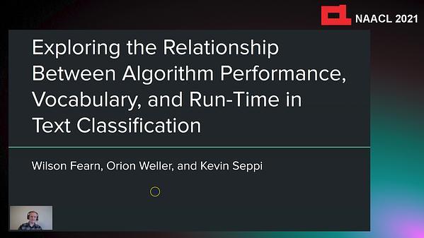 Exploring the Relationship Between Algorithm Performance, Vocabulary, and Run-Time in Text Classification