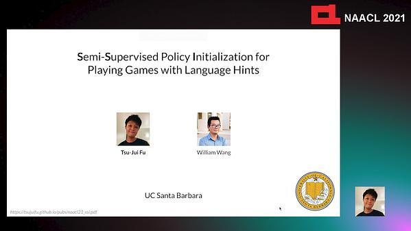 Semi-Supervised Policy Initialization for Playing Games with Language Hints