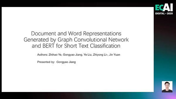 Document and Word Representations Generated by Graph Convolutional Network and BERT for Short Text Classification