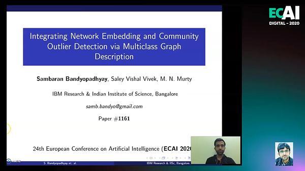 Integrating Network Embedding and Community Outlier Detection via Multiclass Graph Description
