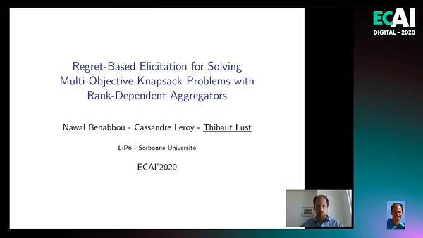 Regret-Based Elicitation for Solving Multi-Objective Knapsack Problems with Rank-Dependent Aggregators
