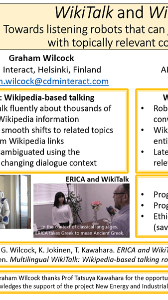WikiTalk and WikiListen: Towards listening robots that can join in conversations with topically relevant contributions