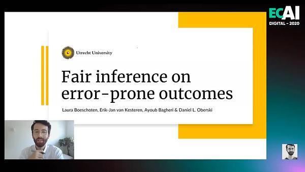 Fair Inference on Error-Prone Outcomes
