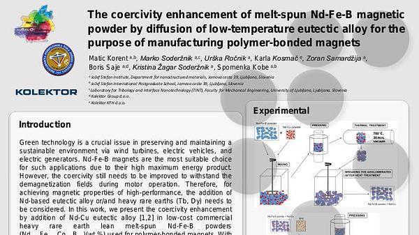 The coercivity enhancement of melt-spun Nd-Fe-B magnetic powder by diffusion of low-temperature eutectic alloy for the purpose of manufacturing polymer-bonded magnets