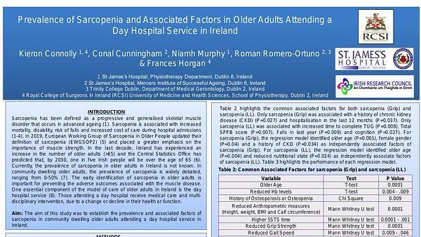 Prevalence of Sarcopenia and Assocaited Factors in Older Adults Attending a Day Hospital Service in Ireland