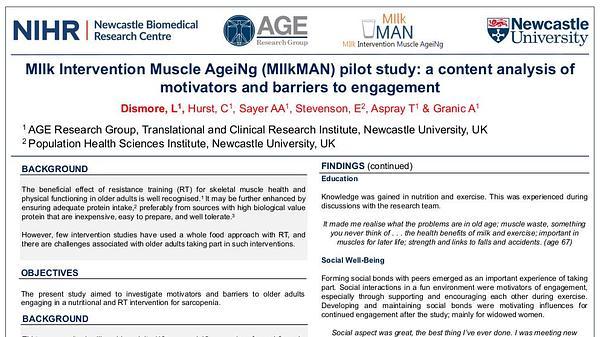 MIlk Intervention Muscle AgeiNg (MIlkMAN) pilot study: a content analysis of motivators and barriers to engagement