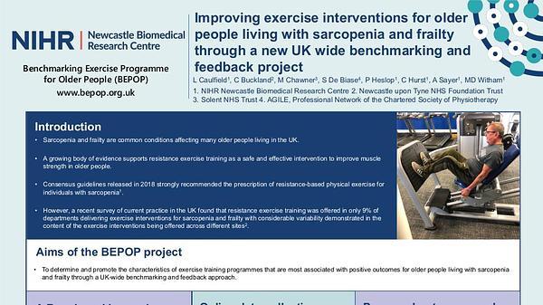 Improving exercise interventions for older people living with sarcopenia and frailty through a new UK wide benchmarking and feedback project