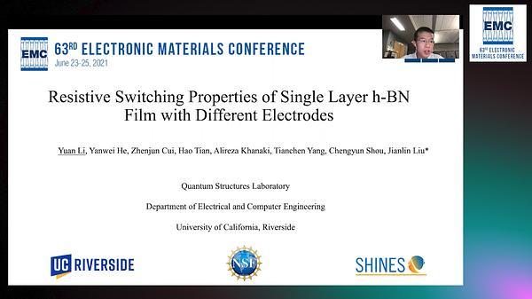 Resistive Switching Properties of Single Layer h-BN Film with Different Electrodes