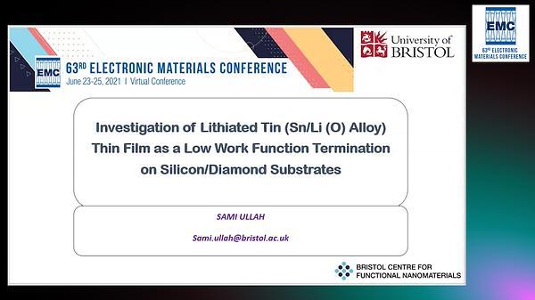Investigation of Lithiated Tin (Sn/Li Alloy) Thin Film as a Low Work Function Termination on Silicon/Diamond Substrates