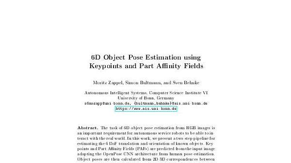6D Object Pose Estimation using Keypoints and Part Affinity Fields
