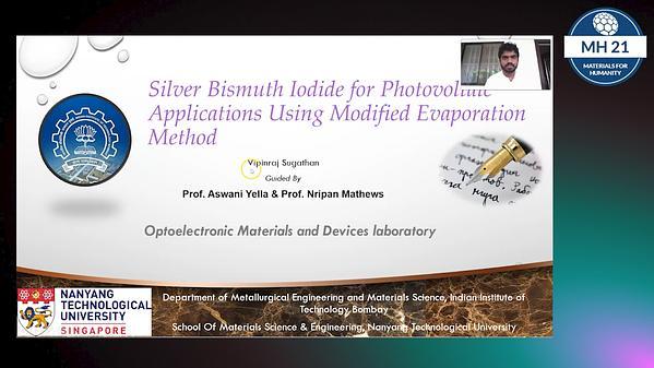 Silver Bismuth Iodide for Photovoltaic Applications Using Modified Evaporation Method