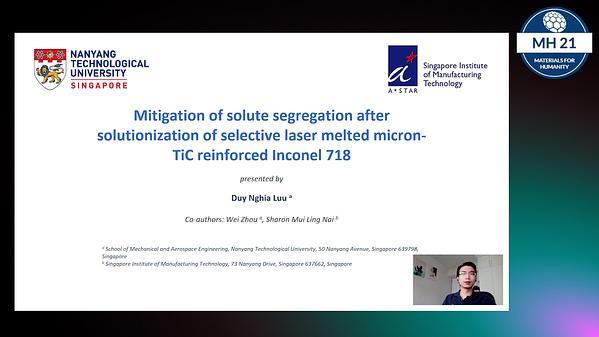 Mitigation of solute segregation after solutionization in selective laser melted Inconel 718 / micron-TiC composite