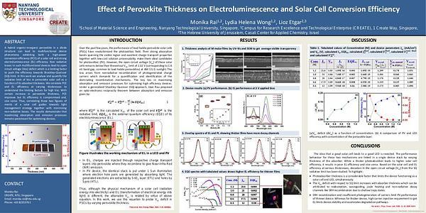 Effect of Perovskite Thickness on Electroluminescence and Solar Cell Conversion Efficiency