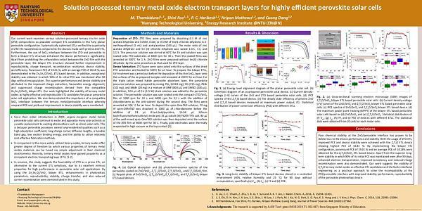 Solution processed ternary metal oxide electron transport layers for highly efficient perovskite solar cells