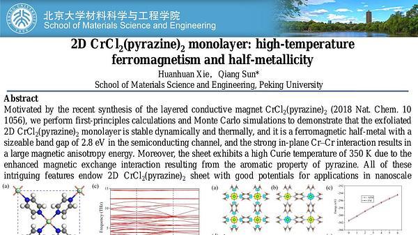 2D CrCl2(pyrazine)2 monolayer: high-temperature ferromagnetism and half-metallicity