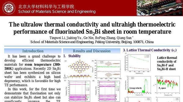 The ultralow thermal conductivity and ultrahigh thermoelectric performance of fluorinated Sn2Bi sheet in room temperature