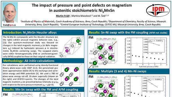 The impact of pressure and point defects on magnetism in austenitic stoichiometric Ni2MnSn