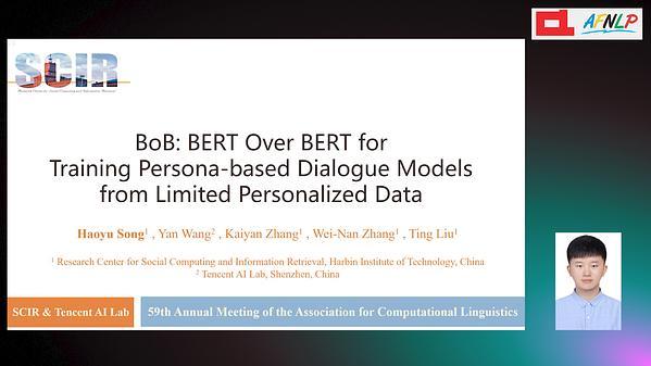 BoB: BERT Over BERT for Training Persona-based Dialogue Models from Limited Personalized Data