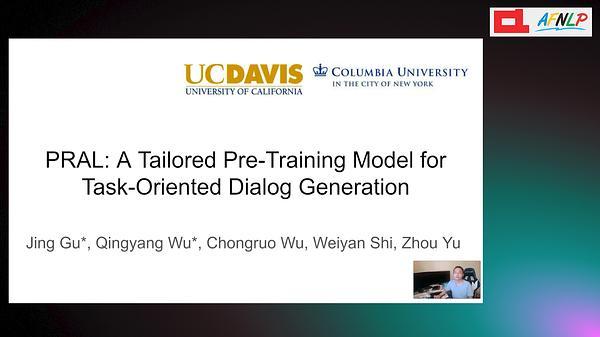 PRAL: A Tailored Pre-Training Model for Task-Oriented Dialog Generation