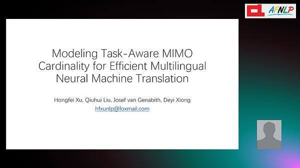 Modeling Task-Aware MIMO Cardinality for Efficient Multilingual Neural Machine Translation