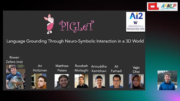 PIGLeT: Language Grounding Through Neuro-Symbolic Interaction in a 3D World