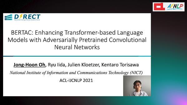 BERTAC: Enhancing Transformer-based Language Models with Adversarially Pretrained Convolutional Neural Networks