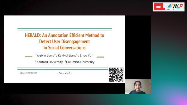 HERALD: An Annotation Efficient Method to Detect User Disengagement in Social Conversations