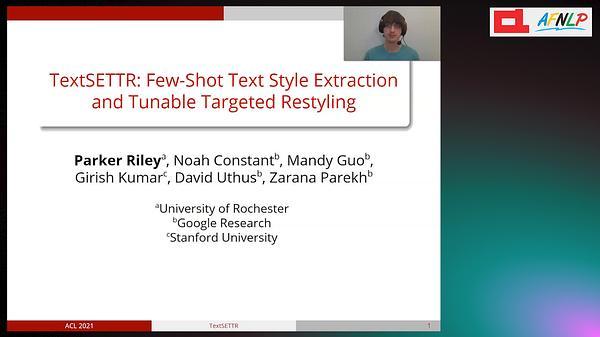TextSETTR: Few-Shot Text Style Extraction and Tunable Targeted Restyling