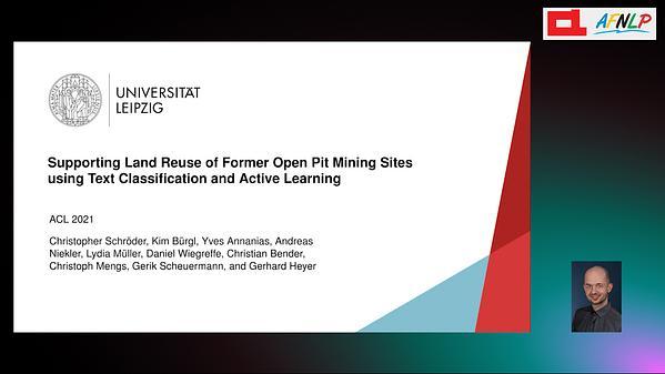 Supporting Land Reuse of Former Open Pit Mining Sites using Text Classification and Active Learning