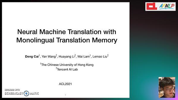Neural Machine Translation with Monolingual Translation Memory