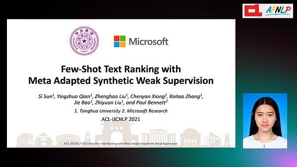 Few-Shot Text Ranking with Meta Adapted Synthetic Weak Supervision