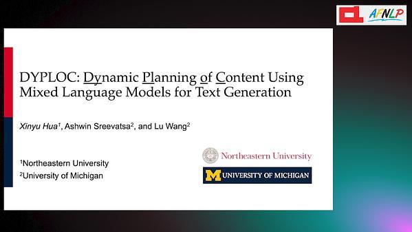 DYPLOC: Dynamic Planning of Content Using Mixed Language Models for Text Generation
