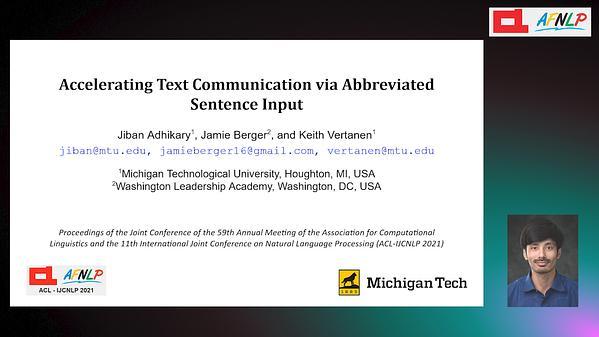 Accelerating Text Communication via Abbreviated Sentence Input