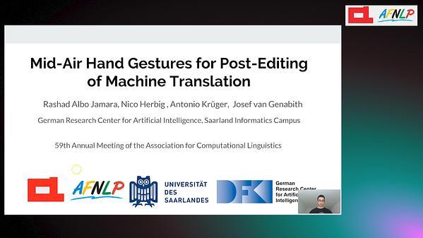 Mid-Air Hand Gestures for Post-Editing of Machine Translation