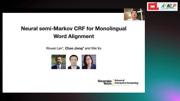 Neural semi-Markov CRF for Monolingual Word Alignment