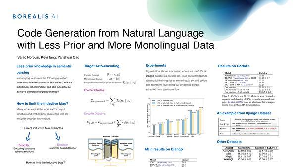 Code Generation from Natural Language with Less Prior Knowledge and More Monolingual Data