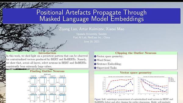 Positional Artefacts Propagate Through Masked Language Model Embeddings