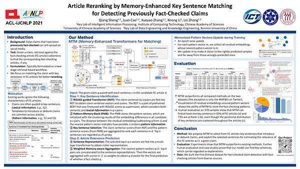 Article Reranking by Memory-Enhanced Key Sentence Matching for Detecting Previously Fact-Checked Claims