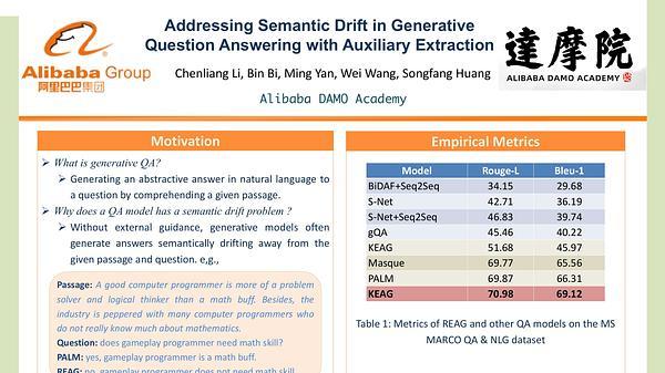 Addressing Semantic Drift in Generative Question Answering with Auxiliary Extraction