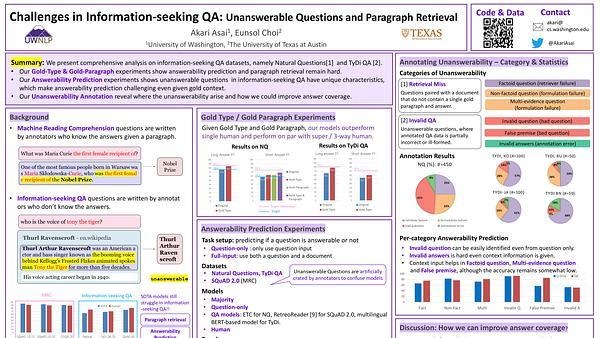 Challenges in Information-Seeking QA: Unanswerable Questions and Paragraph Retrieval
