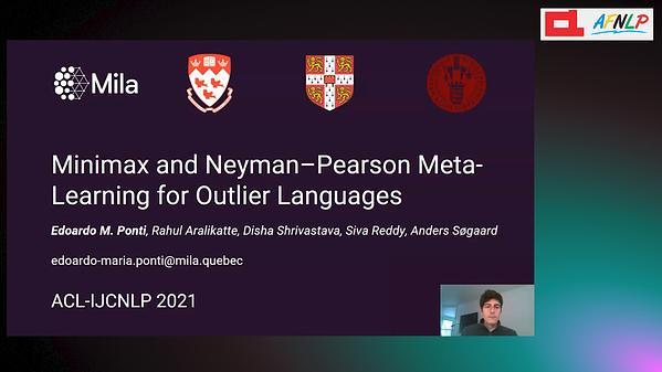 Minimax and Neyman–Pearson Meta-Learning for Outlier Languages