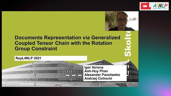 Documents Representation via Generalized Coupled Tensor Chain with the Rotation Group constraint