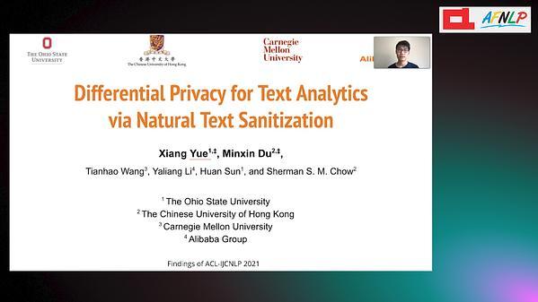 Differential Privacy for Text Analytics via Natural Text Sanitization