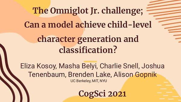 The Omniglot Jr. challenge; Can a model achieve child-level character generation and classification?