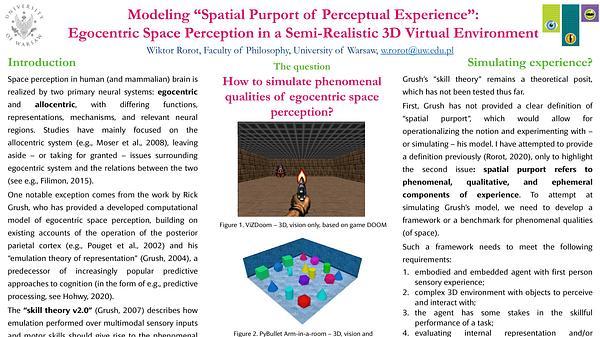 Modeling "spatial purport of perceptual experience": egocentric space perception in a semi-realistic 3D virtual environment