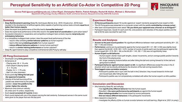 Perceptual Sensitivity to an Artificial Co-Actor in Competitive 2D Pong