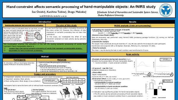 Hand constraint affects semantic processing of hand-manipulable objects: An fNIRS study