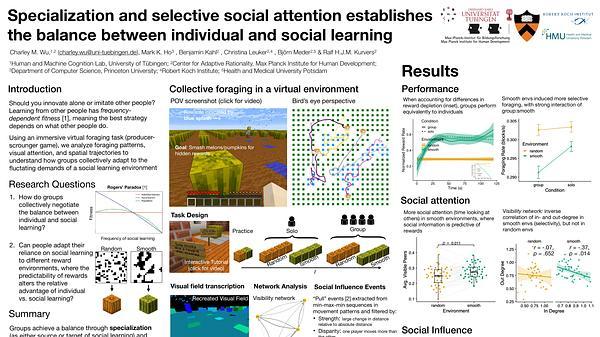 Specialization and selective social attention establishes the balance between individual and social learning