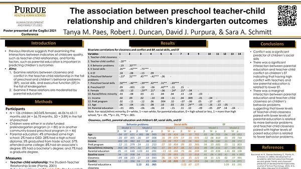 The association between preschool teacher-child relationship and children’s kindergarten outcomes