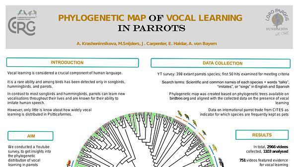 Phylogenitic map of vocal learning in parrots